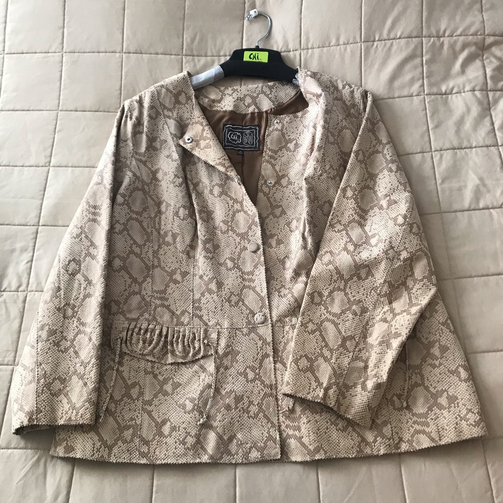 Designer Falchi Tan Snake Design Suede Jacket